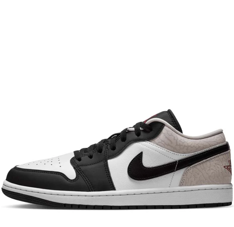 Jordan Black, White  with Textured Grey Heel
