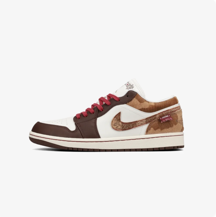 Jordan Brown & White Low-Top Sneakers with Red Laces