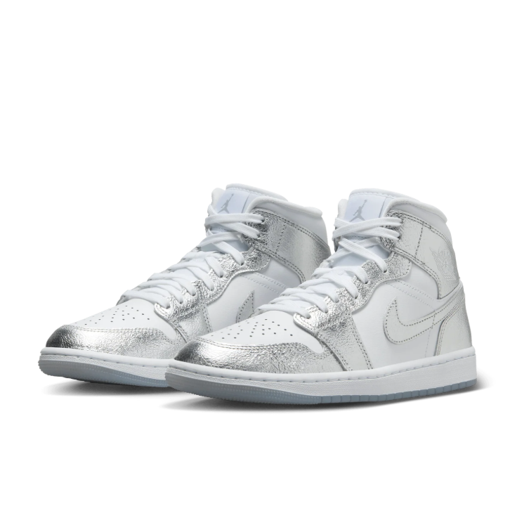 Jordan White & Metallic Silver High-Top Sneakers