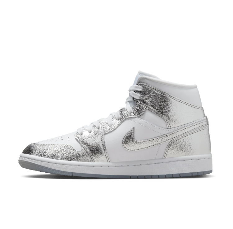 Jordan White & Metallic Silver High-Top Sneakers