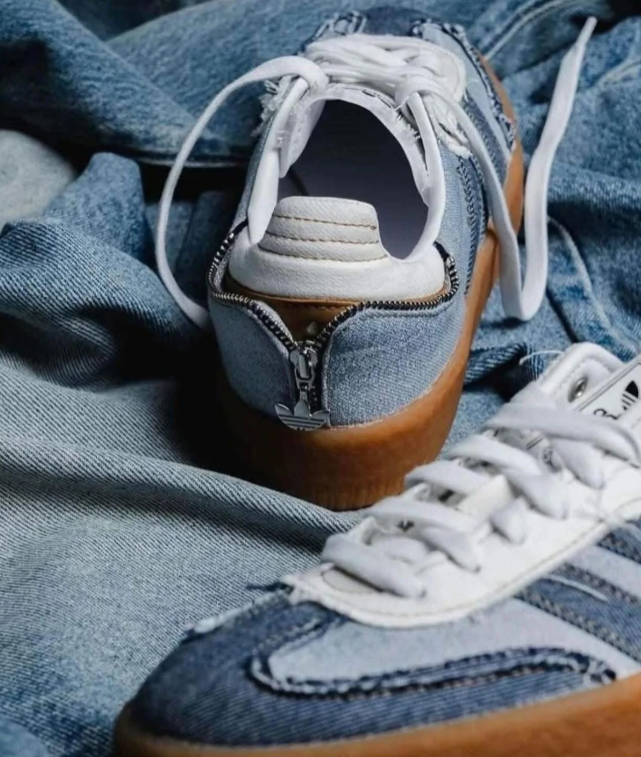 adidas  Blue Denim-Look Sneakers with Gum Sole