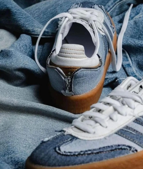 adidas  Blue Denim-Look Sneakers with Gum Sole