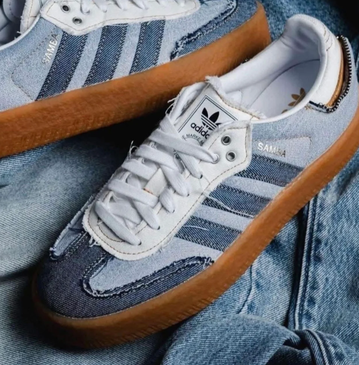 adidas  Blue Denim-Look Sneakers with Gum Sole