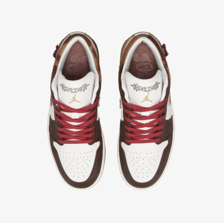 Jordan Brown & White Low-Top Sneakers with Red Laces