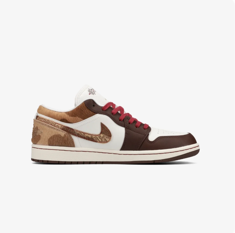 Jordan Brown & White Low-Top Sneakers with Red Laces